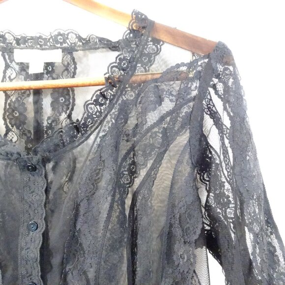 Coldwater Creek Black Lace Button Down Sheer Size PXL Goth Fairycore Whimsy - Picture 2 of 8